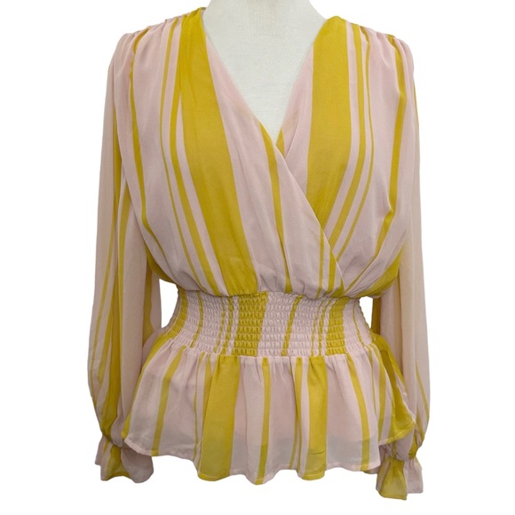 Wayf Tops - WAYF Smocked Peplum Faux Wrap Long Balloon Sleeve Blouse Size Medium